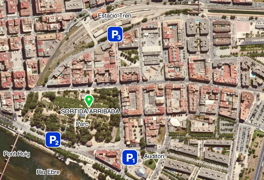 Mapa d'aparcaments prop de la sortida de la Cursa Lo Carrilet a Tortosa
